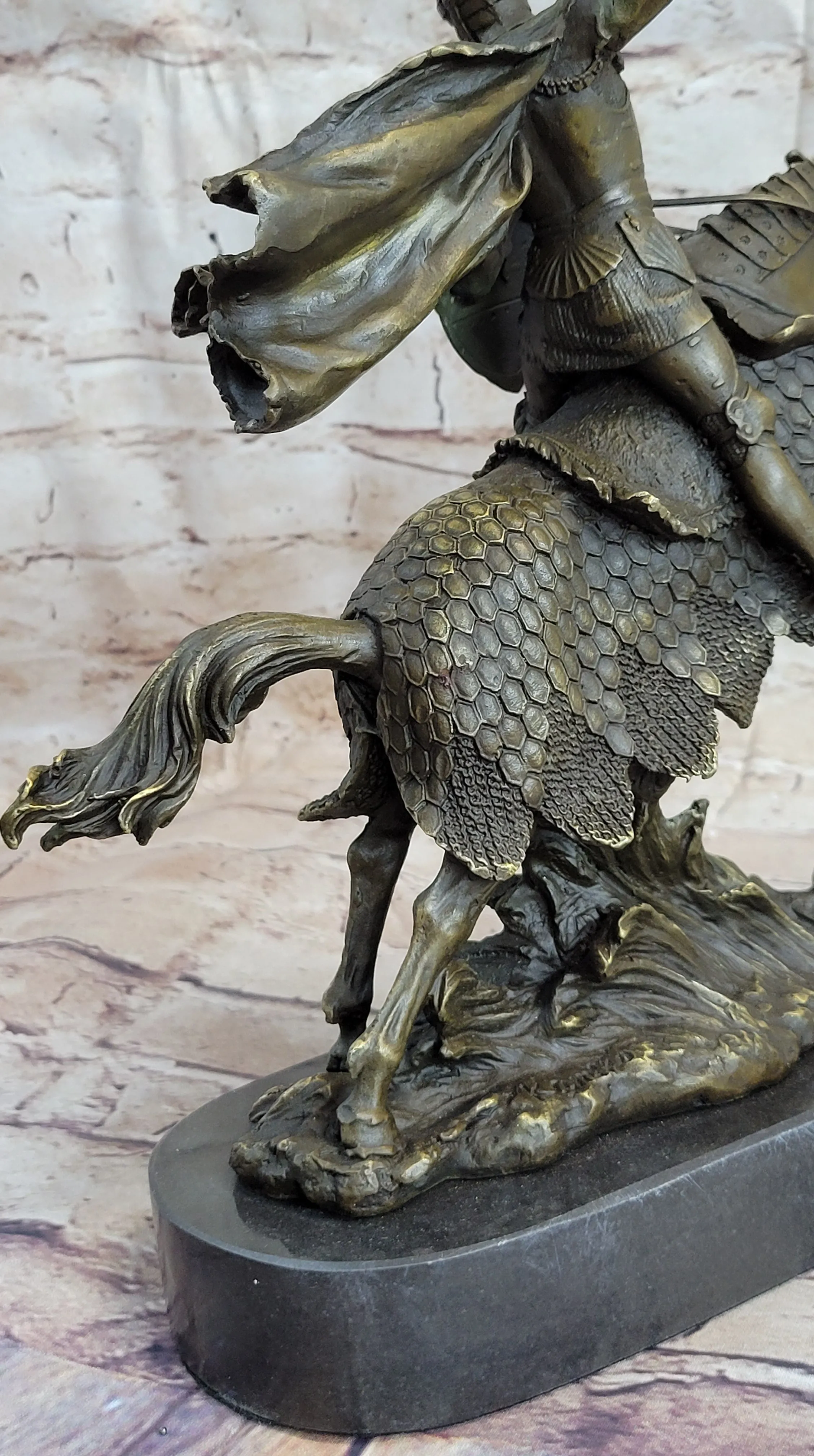 European Knight on Horseback Armored Horse Bronze Sculpture Statue Figure by Kamiko